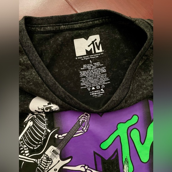 MTV Black Crop Tee with Purple and Green Skeleton Design - Picture 2 of 2